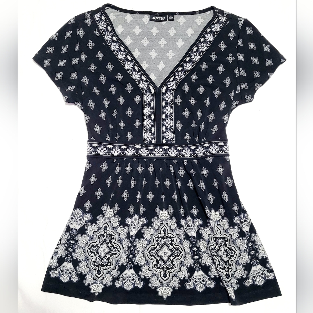 APT. 9 Women's Size S Blouse Top Geometric Print V-neck Flared Shirt